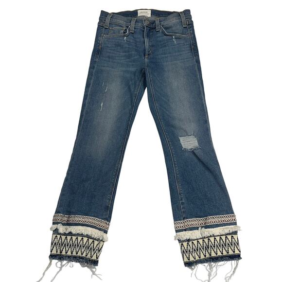 McGuire Ambrosio Embroidered Boho Mid-Rise Cropped Bootcut Raw Hem Jeans Size 27 - Picture 1 of 11